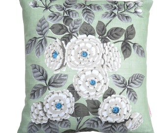 Traditional Floral Flowers Cushion . Made from a linen Vintage Retro Tea Towel - upcycled. Christmas - BIRTHDAY Gift