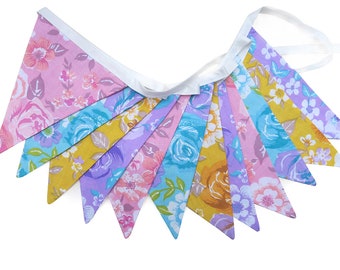 RETRO Flag Bunting - Vintage Floral Flags. Handmade . Party, Decoration . Garden Party Decor