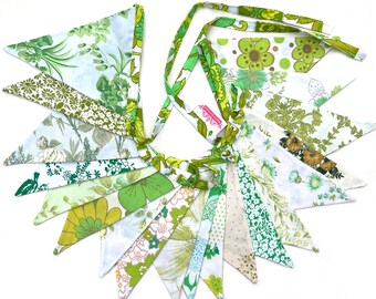 Bunting , Retro Green Multi Vintage Floral Flags . HANDMADE . Events, Birthday Parties, Garden Party * 4.45m
