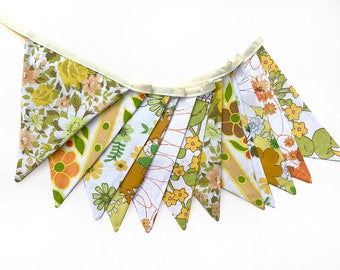 Flag Bunting Vintage - Retro CITRUS Sunshine Multi Floral  . Shabby Chic Party Decoration. Home Pennant . Sustainable
