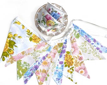 Flag Bunting Vintage  PRETTY SPRING  Multi Floral  . Party Decoration. Home Pennant . Sustainable
