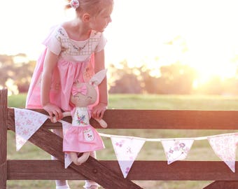 Flag Bunting Vintage ,  Embroidery / Cross Stitch & Floral Fabric - High Tea Garden Party Flags. Birthday Parties , Weddings , Kitchen Tea