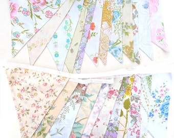 High Tea Party Bunting  . Pretty Spring Pastel & Ivory / White Multi-Colour Vintage Floral Flags x 2 . Engagement * Wedding *  . HANDMADE