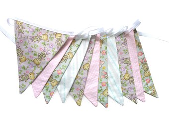 Bunting - Bunny Rabbit Pink Flags for Baby Girls.  HANDMADE . Wall hanging, Party Banner, Market Stall Decoration . Made in Australia