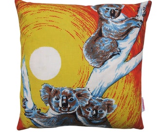 CUSHION : Koalas & Sunburnt Country . Made from a linen Vintage Retro Tea Towel - HANDMADE . Mother's Day - Christmas - Birthday