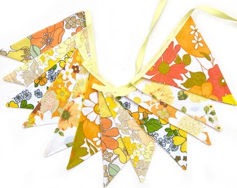 Flag Bunting Vintage - SUMMER CITRUS  Multi Floral  . Party Decoration. Home Pennant . Sustainable