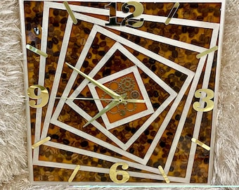 Handmade Epoxy Wall Clock with Coffee Beans, Geometric MDF Design, Silent Mechanism, Modern Home Decor