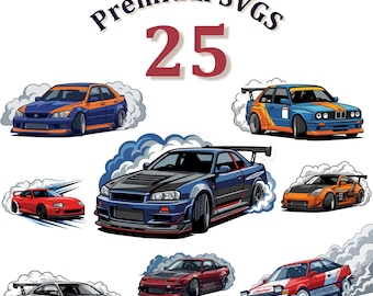 Paquete SVG de Drift Car, Drift JDM, Coches de carreras callejeras, Archivos de corte de coches de carreras, Cricut y Silhouette, Descarga instantánea