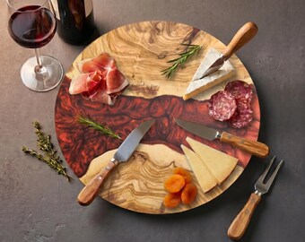Resin Olive Wood Serving Board, Handmade Round Charcuterie Tray