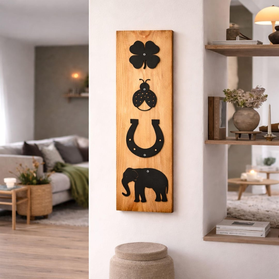Minimalist Black Metal Wall Decor, Lucky Charm Symbols for Home, Modern ...