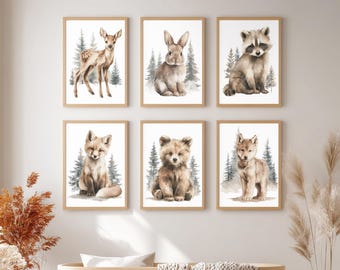 Woodland Animal Nursery Wall Art Set, Forest Baby Room Prints (Digital Download)