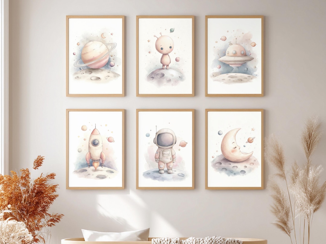 Space Nursery Wall Art Set, Astronaut & Planets Prints, Kids Room ...