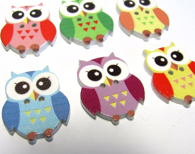 Owl Buttons, Wooden Owl Buttons, Owl Scrapbooking Embellishments, Owls