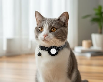 AirTag Cat Collar with Integrated Holder - Breakaway Safety Design with Bell