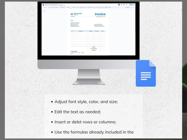 Hp Monitor Invoice Example Editable Invoice Template | Small Business Billing (digital Download ...
