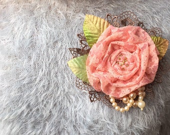 Handmade lace rose brooch, weddings jewelry brooch