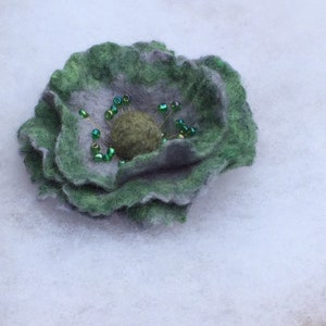 Gray green jewelry felted flower brooch