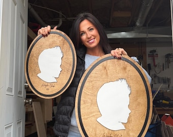Personalized Wooden Silhouette Portrait | Custom Child Profile Sign | Handcrafted Keepsake| 24x18in