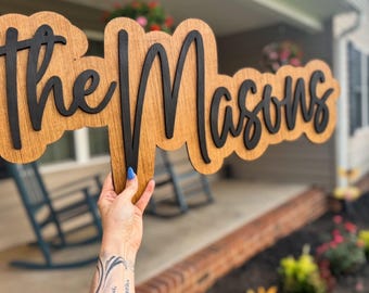 Custom Family Name Sign – | Layered Wood Wall Decor”