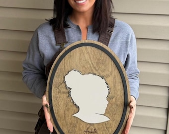 Personalized Wooden NO BOW Silhouette Portrait | Custom Child Profile Sign | Handcrafted Keepsake | 18x14