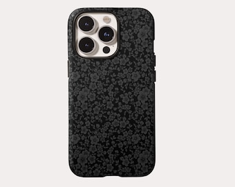 Black Ditsy Floral Phone Case, Elegant Dark Coquette Minimal Cover for iPhone 17 16 15 14 13 12 11 Pro Max Plus Samsung Galaxy S25 S24 S23