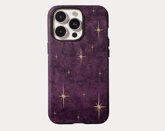 Etui na telefon w kolorze głębokiej purpury i złota gwiazda, ciemna, estetyczna, błyszcząca obudowa w kształcie gwiazdy do iPhone'a 17 16 15 14 13 12 Pro Max, Samsunga Galaxy, kompatybilne z MagSafe