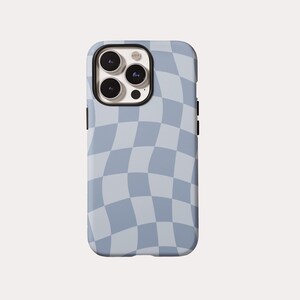 Blue Wavy Checkered MagSafe Phone Case Y2K Distorted Check Retro Cover For iPhone 17 16 15 Pro Max 14 Plus 13 12 Mini Samsung S25 S24 S23