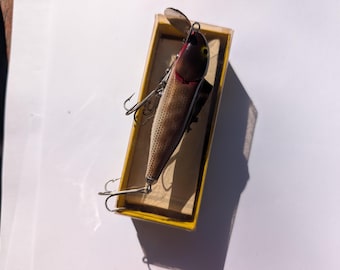 Vintage King Chub 408 Brown Spotted Scale Gill Action Lure w Box & Insert • NOS Chicago Tackle • Rare Collectible
