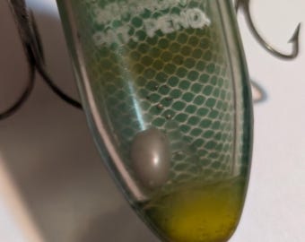 Vintage Mercury Minnow Fishing Lure – Pat. Pend. – Rare Green Scale Color – 1940s Mercoy Tackle – Collectible Crankbait