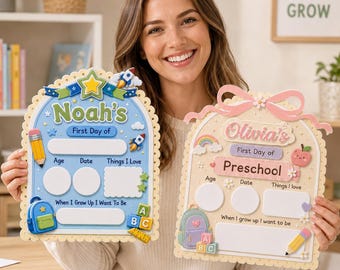 Cartello personalizzato per il primo giorno di scuola, lavagna personalizzata per la scuola materna, accessorio fotografico riutilizzabile