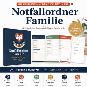 Family Emergency Folder (Complete Form) | Advance Care Planning PDF Template | Important Emergency Documents | Digital Fillable Folder Download | German