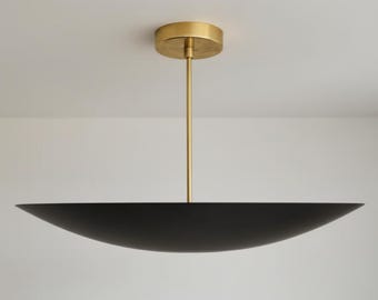 Mid-Century Modern Matte Black Brass Dome Flush Mount Light