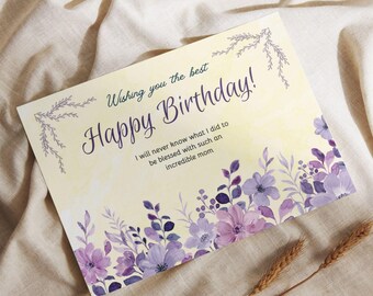 Tarjeta de cumpleaños para mamá / Tarjeta floral de feliz cumpleaños para mamá / Bendecida con una mamá increíble / Tarjeta de cumpleaños imprimible / Descarga instantánea