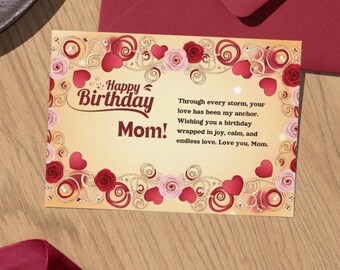 Tarjeta de feliz cumpleaños para mamá / Tarjeta de cumpleaños emotiva para mamá / Diseño de corazón floral / Tarjeta de cumpleaños imprimible