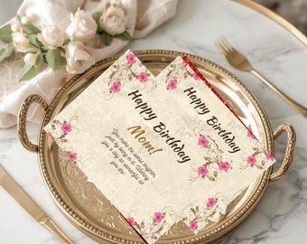 Tarjeta de feliz cumpleaños para mamá / Elegante tarjeta floral de cumpleaños para mamá / Tarjeta de cumpleaños imprimible estilo vintage / Descarga digital de cumpleaños para mamá