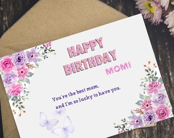 Tarjeta de cumpleaños para mamá / Eres la mejor mamá / Feliz cumpleaños, mamá / Tarjeta imprimible para mamá / Descarga instantánea
