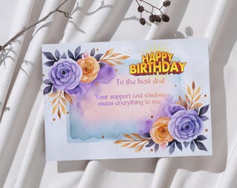 Tarjeta de cumpleaños elegante para papá / Tarjeta de feliz cumpleaños para papá en dorado y azul / De hijo o hija / Tarjeta de cumpleaños imprimible para papá