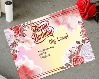 Tarjeta de cumpleaños para esposa / Feliz cumpleaños a mi esposa / Tarjeta imprimible de cumpleaños para esposa / Descarga instantánea