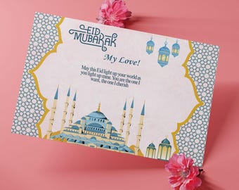 Tarjeta de Eid para mi amor / Tarjeta romántica de Eid para esposa o esposo / Tarjeta imprimible de Eid islámico / Descarga digital / Descarga instantánea