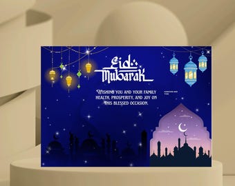 Tarjeta Eid para amigos y familiares / Tarjeta de felicitación Eid / Tarjeta Eid Mubarak imprimible / Descarga digital / Descarga instantánea