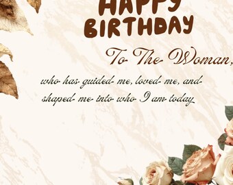 Tarjeta de feliz cumpleaños para mamá / Elegante tarjeta floral de cumpleaños para mamá / Mensaje emotivo de cumpleaños / Tarjeta de cumpleaños imprimible / Descarga digital