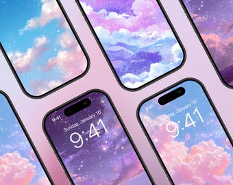 4 Dreamy Glitter Clouds Phone Wallpaper | Sparkly Galaxy Sky Lock Screen | Pastel Aesthetic Background | High Res Instant Digital Download