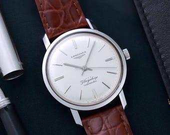 Longines flaggskeppsklocka vintage 1960-talsautomatik | Cal 340 schweizisk herrklocka | Original urtavla stålboett klassisk lyxklocka