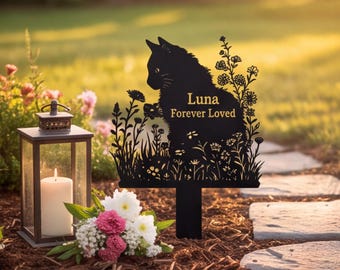 Personalized Cat Memorial Stake, Cat Grave Marker , Pet Loss Gifts, Cat Memorial Gift, Metal Cat Sign