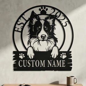 Custom Border Collie Metal Name Sign, Personalized Dog Wall Art, Outdoor Welcome Porch Decor, Dog Gift for Pet Lovers