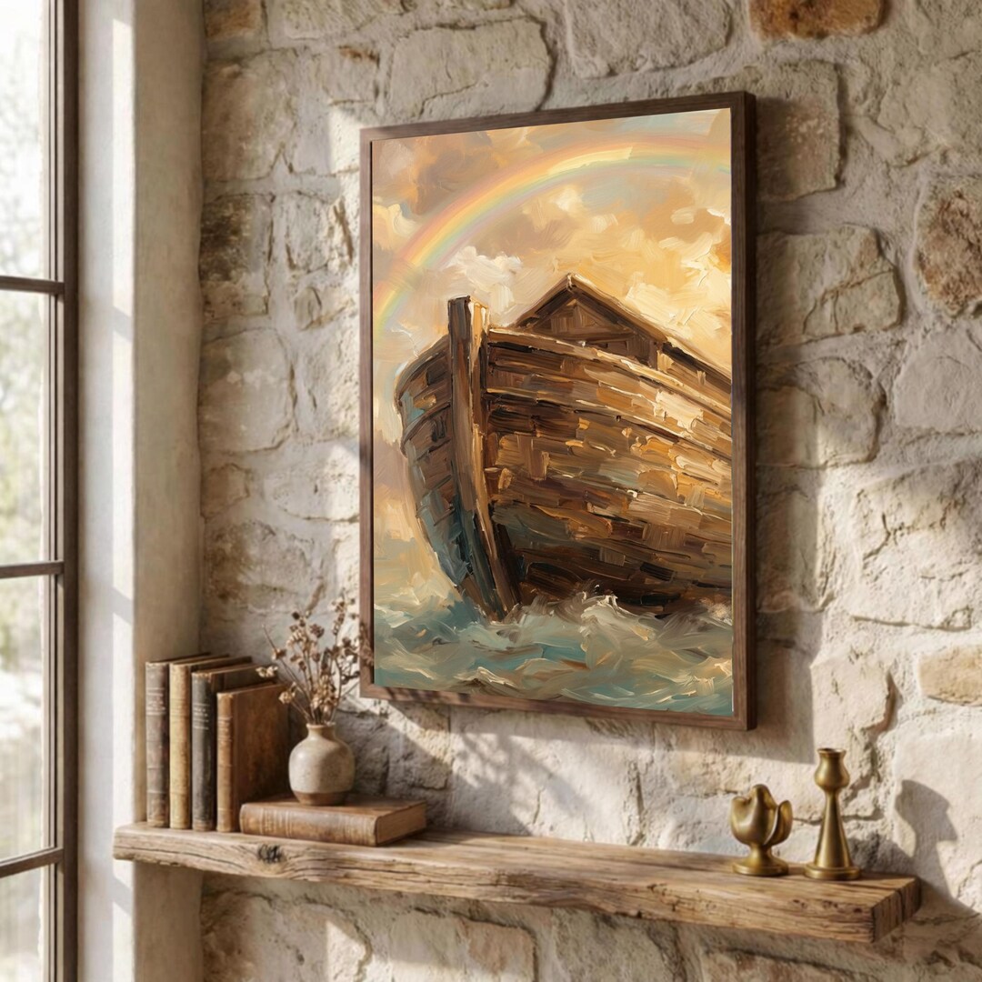 Rustic Christian Background Rustic Traditional Christian Artwork, Noah's Ark Illustration, Warm ...