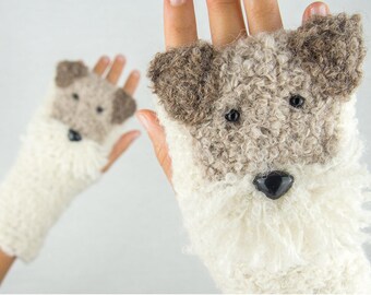 Fox Terrier Fingerless Gloves  ~ Handmade ~ Free Shipping Worldwide