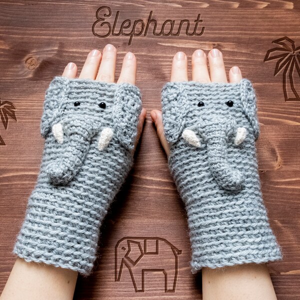 Elephant Fingerless Gloves ~ Handmade ~ Free Shipping Worldwide