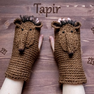 Tapir Fingerless Gloves Handmade Free Shipping Worldwide image 1
