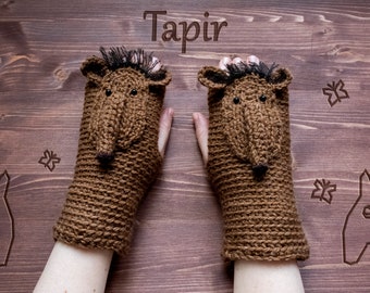 Tapir Fingerless Gloves ~ Handmade ~ Free Shipping Worldwide